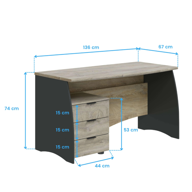Mesa de escritorio Estil 3 cajones 136 x 74 x 67 cm