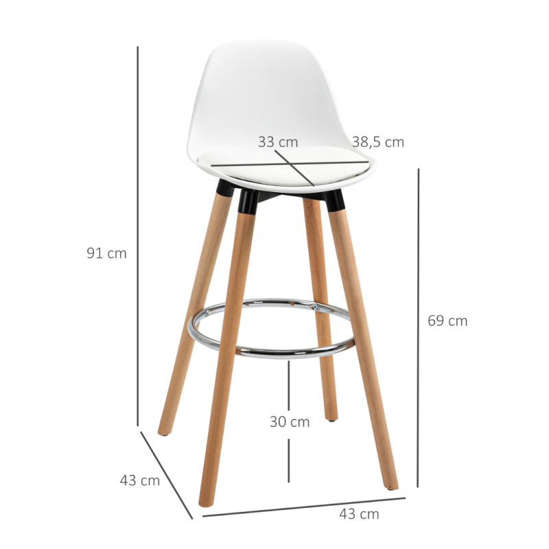 Juego de 2 Taburetes Altos de Cocina 69 cm Tapizado