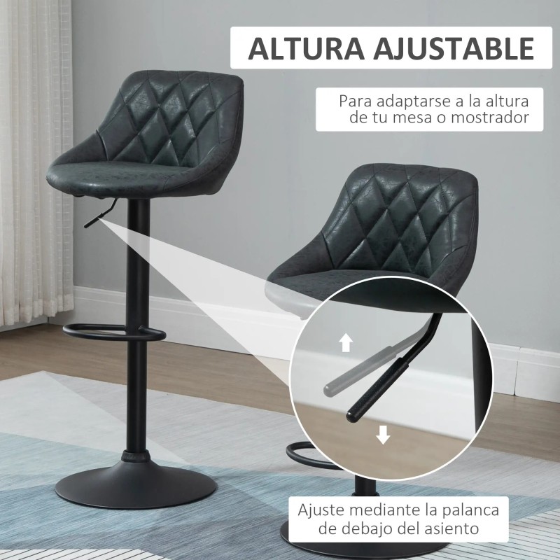 Conjunto de 2 Taburetes de Bar Giratorios con Altura Regulable