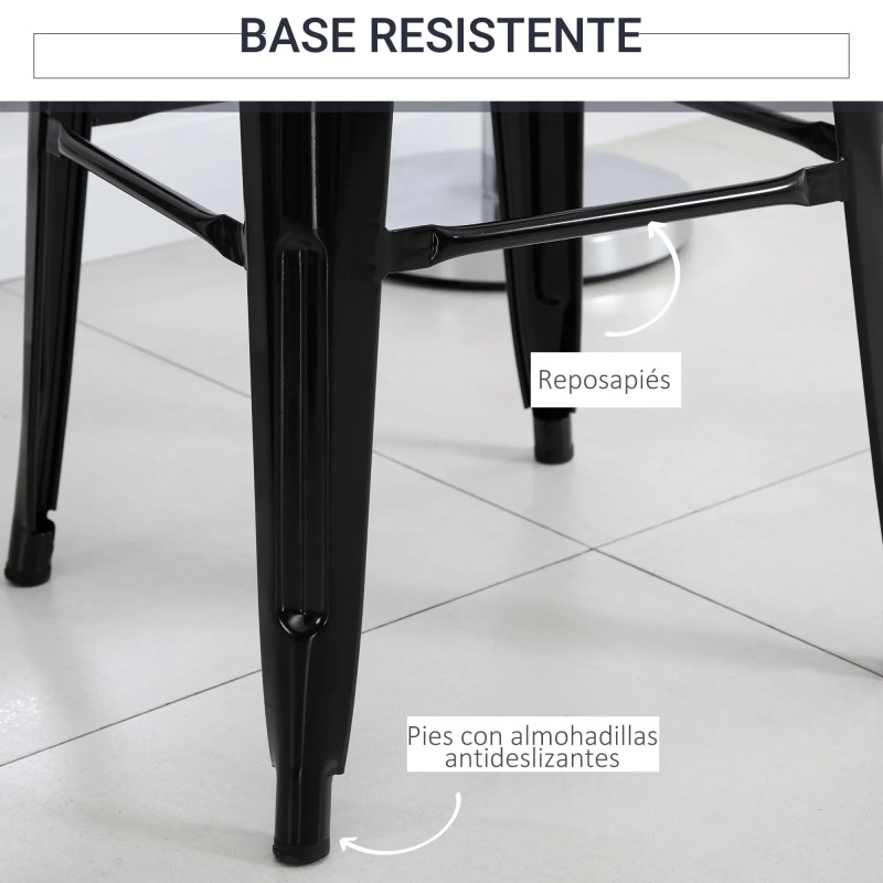 Conjunto de 4 Taburetes de Bar Estilo Industrial Apilables y con Reposapiés