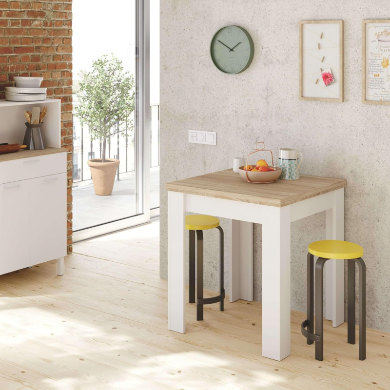 Mesa Extensible Lili Blanco y Roble Canadian | Apertura Libro 67-134 cm