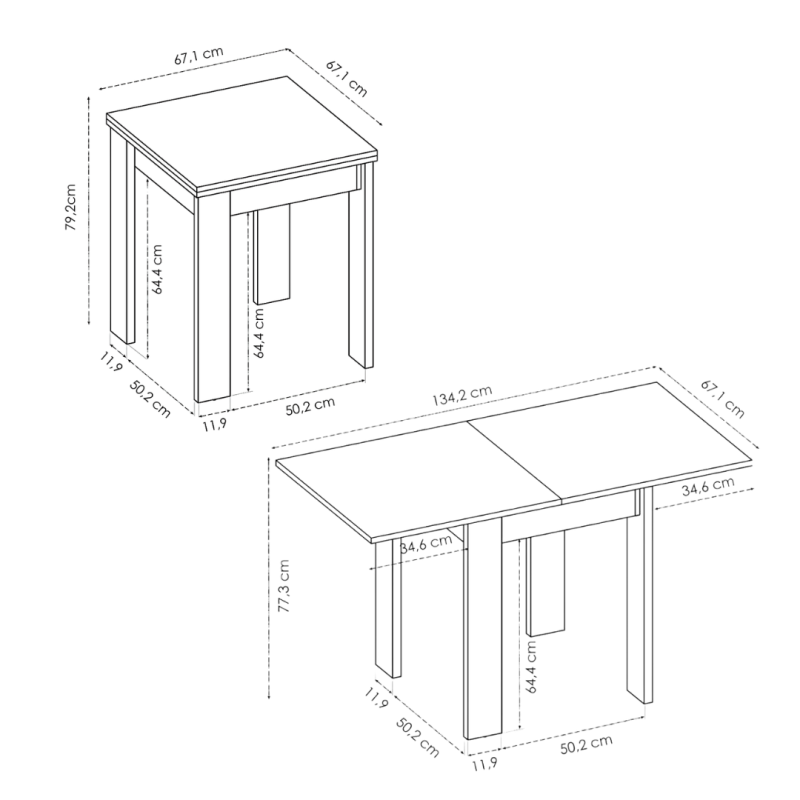 Mesa Extensible Lili Blanco y Roble Canadian | Apertura Libro 67-134 cm