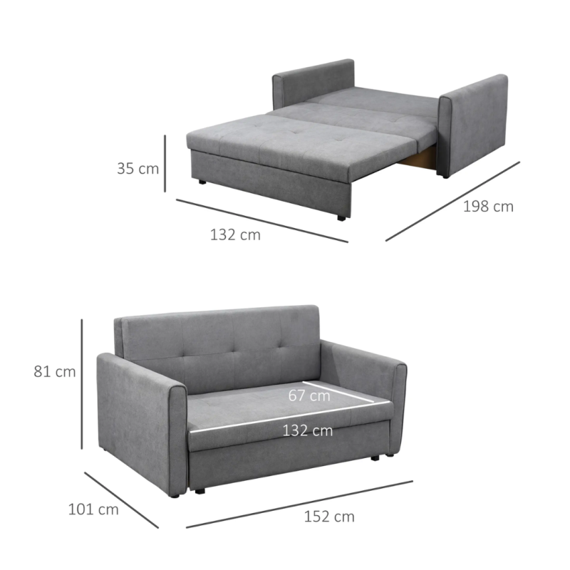 Sofá Cama 2 Plazas con Almacenaje | Poli Algodón | 152x101x81 cm