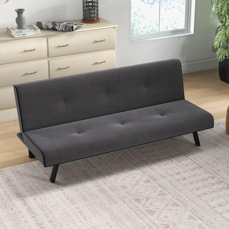Sofá Cama 3 Plazas Reclinable Terciopelo Gris | Patas Metal | 170 cm