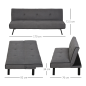 Sofá Cama 3 Plazas Reclinable Terciopelo Gris | Patas Metal | 170 cm