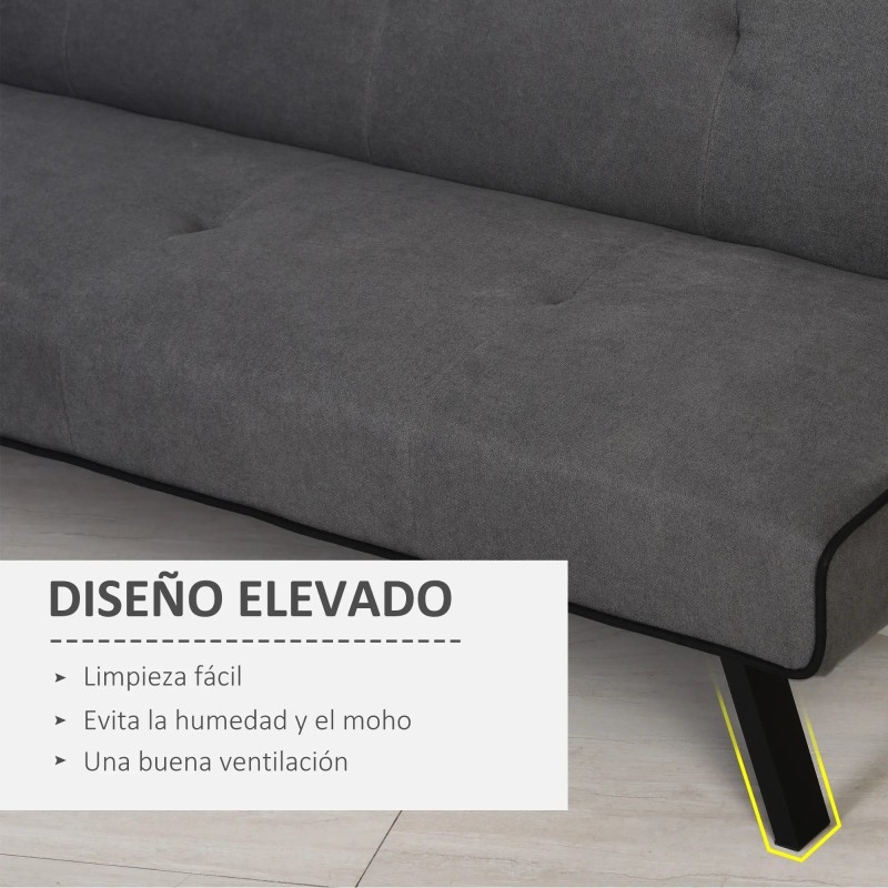 Sofá Cama 3 Plazas Reclinable Terciopelo Gris | Patas Metal | 170 cm