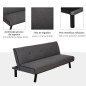 Sofá Cama 3 Plazas Reclinable Terciopelo Gris | Patas Metal | 170 cm