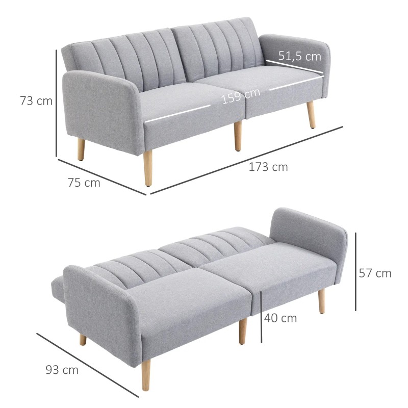Sofá Cama 3 Plazas Lino Sintético | Respaldo Doble Ajustable | 173 cm