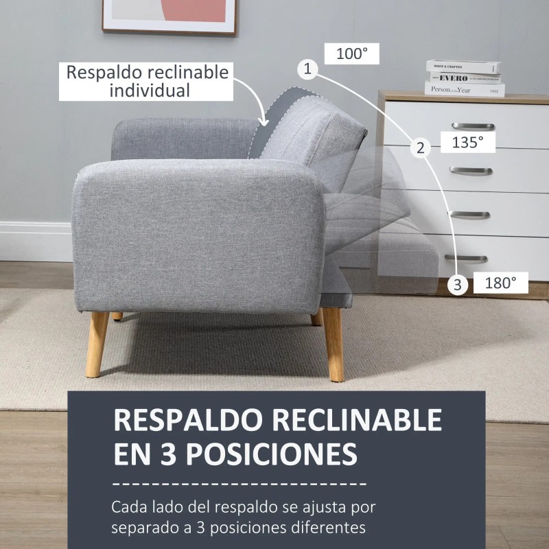 Sofá Cama 3 Plazas Lino Sintético | Respaldo Doble Ajustable | 173 cm