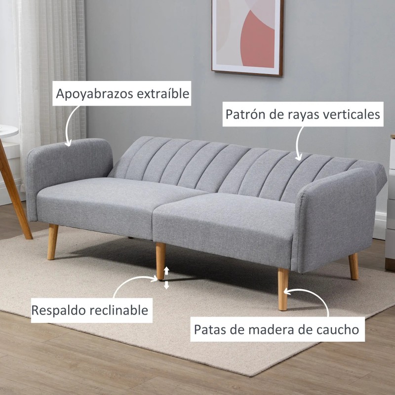 Sofá Cama 3 Plazas Lino Sintético | Respaldo Doble Ajustable | 173 cm
