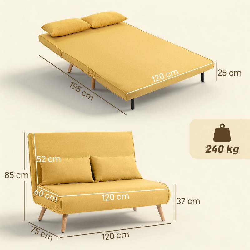 Sofá Cama 2 Plazas 3en1 Lino | 5 Posiciones | 195x120 cm
