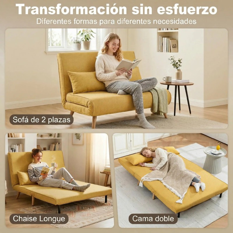 Sofá Cama 2 Plazas 3en1 Lino | 5 Posiciones | 195x120 cm