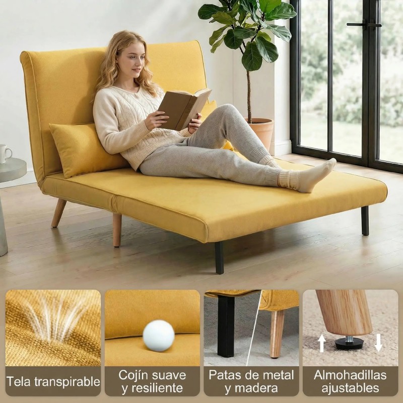 Sofá Cama 2 Plazas 3en1 Lino | 5 Posiciones | 195x120 cm