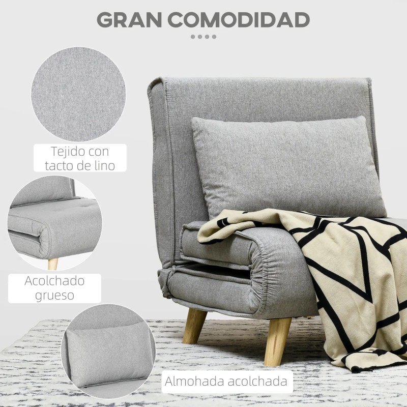 Sillón Cama 3en1 Lino Sintético | 6 Posiciones | 72x190 cm | 120 kg
