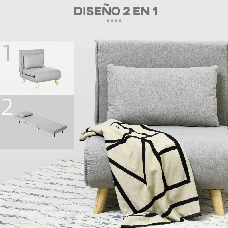 Sillón Cama 3en1 Lino Sintético | 6 Posiciones | 72x190 cm | 120 kg