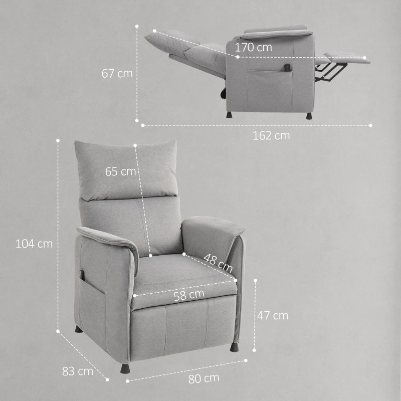 Sillón Relax Eléctrico Motor sin Escobillas Gris | Reclinación 160°
