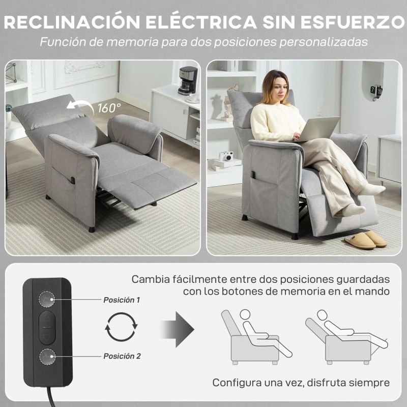 Sillón Relax Eléctrico Motor sin Escobillas Gris | Reclinación 160°