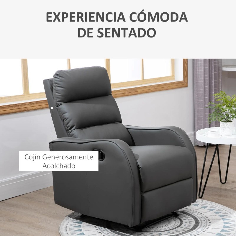 Sillón Relax Reclinable PU Gris | Reposapiés Retráctil | 160°