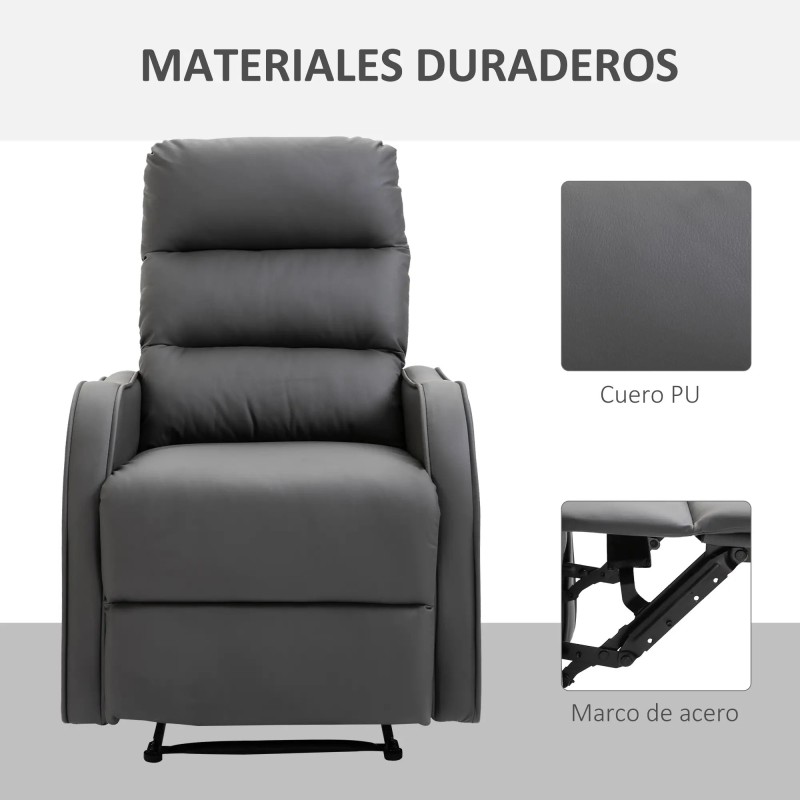 Sillón Relax Reclinable PU Gris | Reposapiés Retráctil | 160°