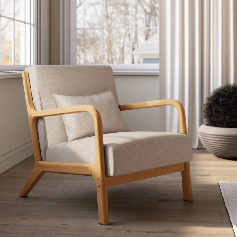 Butaca Ume Nácar y Madera Clara | Diseño Atemporal | 69x73x78 cm