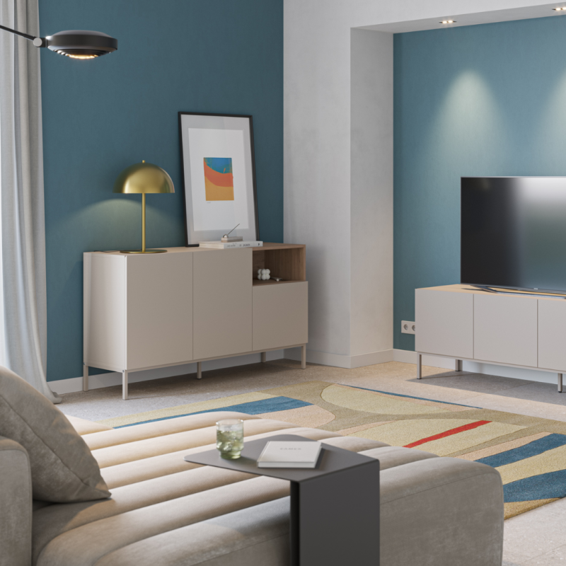 Aparador Cailin Crema y Roble Pata Metal | 140 o 180 cm | Hueco Abierto