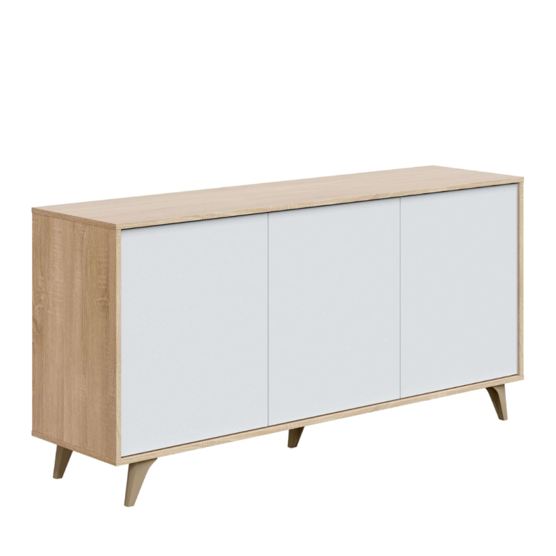Aparador Kikua 3 Puertas Push Blanco Artik y Roble Canadian | 154x40x75 cm