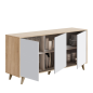 Aparador Kikua 3 Puertas Push Blanco Artik y Roble Canadian | 154x40x75 cm