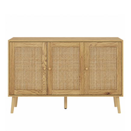 Aparador Bohemio Puertas de Ratán Madera Natural | 120x40x75 cm | Estantes Ajustables