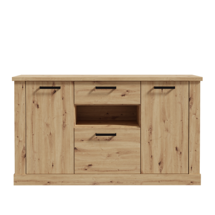 Aparador Mokka 155 cm Roble Artisan | 2 Puertas + 2 Cajones + Hueco