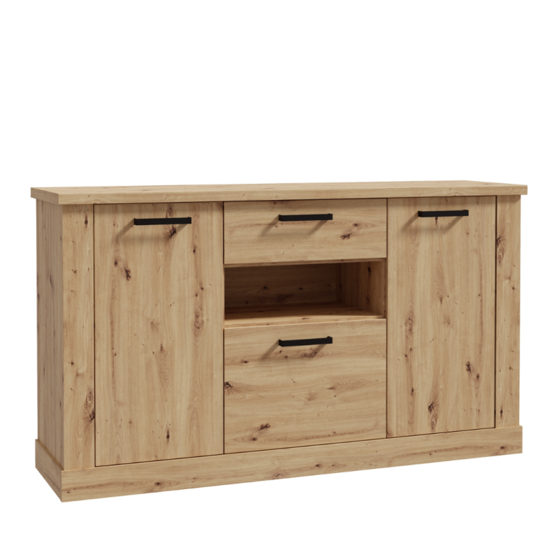 Aparador Mokka 155 cm Roble Artisan | 2 Puertas + 2 Cajones + Hueco