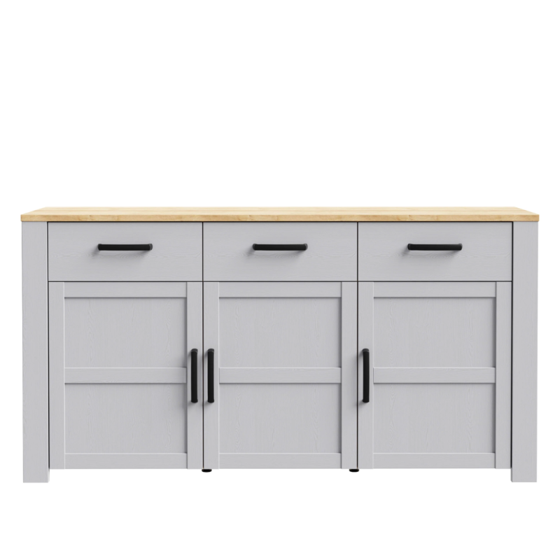 Aparador Nova 166 cm Gris y Roble Riviera | 3 Puertas 3 Cajones