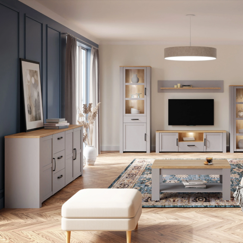 Aparador Nova 166 cm Gris y Roble Riviera | 3 Puertas 3 Cajones
