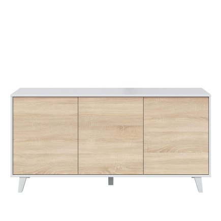 Aparador Zaiken Plus 3 Puertas Push Blanco Brillo y Roble Canadian | 154x41x75 cm