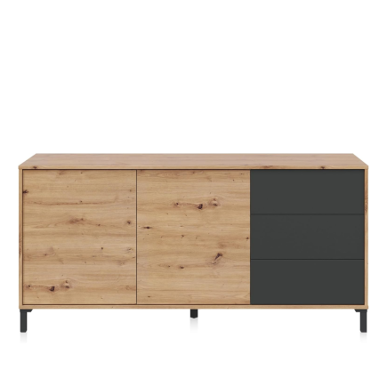 Aparador Brooklyn Roble Nodi y Antracita | 2 Puertas 3 Cajones | 154x41x74 cm
