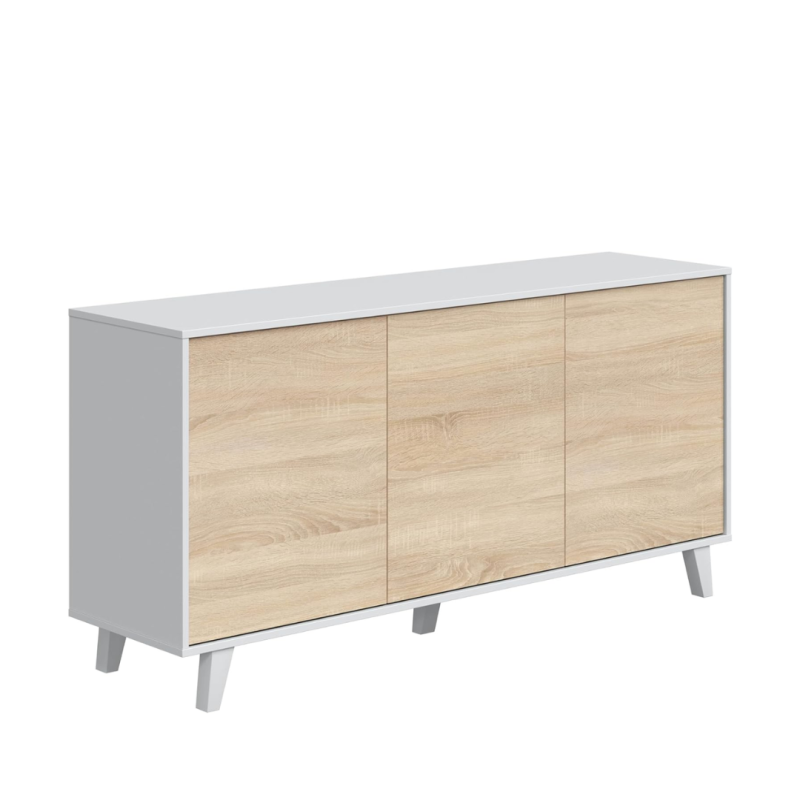 Aparador Zaiken Plus 3 Puertas Push Blanco Brillo y Roble Canadian | 154x41x75 cm