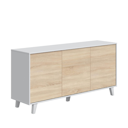 Aparador Zaiken Plus 3 Puertas Push Blanco Brillo y Roble Canadian | 154x41x75 cm