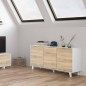 Aparador Zaiken Plus 3 Puertas Push Blanco Brillo y Roble Canadian | 154x41x75 cm