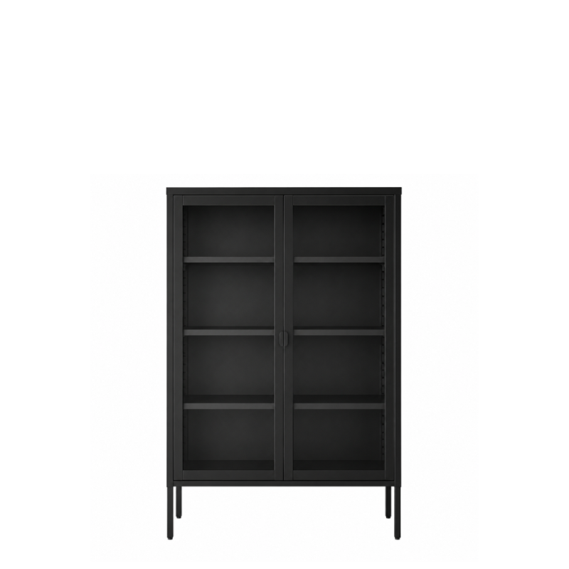 Vitrina Titania Metal Negro Puertas de Cristal | 90x35x110 cm
