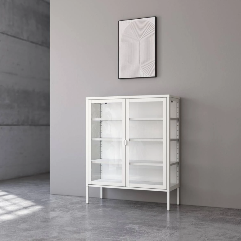 Vitrina Titania Metal Crema Puertas de Cristal | 90x35x110 cm