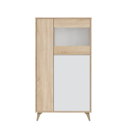 Aparador Auxiliar Kikua con Vitrina | Roble Canadian y Blanco Ártik