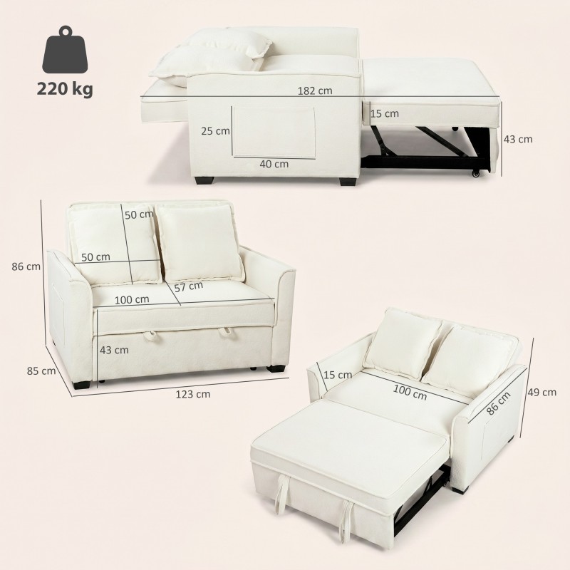 Sofá Cama 2 Plazas Clic Clac | 3 en 1 con Bolsillos y 2 Almohadas