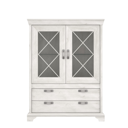 Vitrina Siena Blanco Pino | 2 Puertas Cristal y 2 Cajones Rústica
