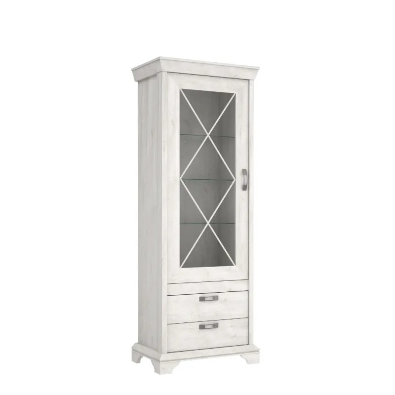Vitrina Siena Alta Blanco Pino | 1 Puerta Cristal y 2 Cajones 210 cm