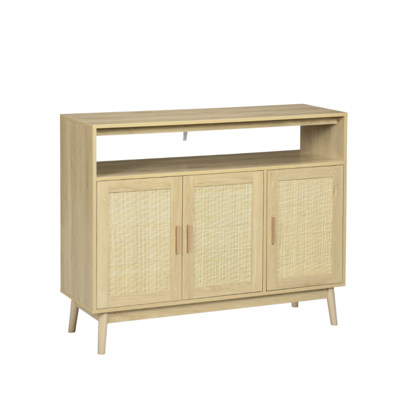 Aparador Cannage Natural 120 cm | Rejilla, 2 Puertas y Patas de Pino