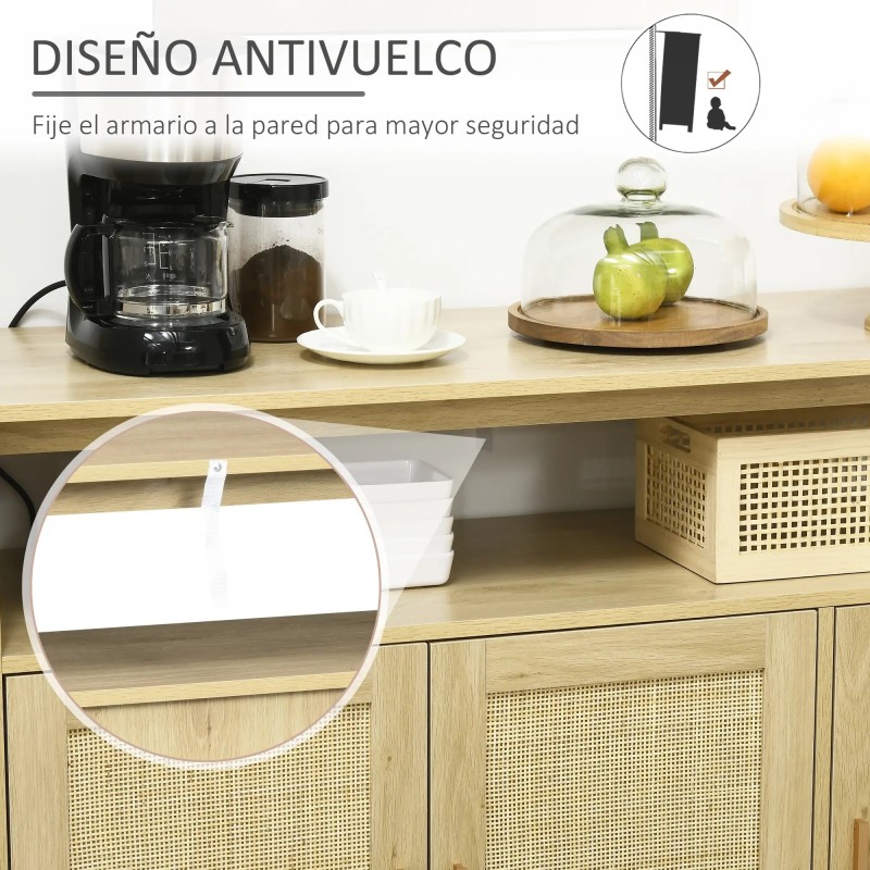 Aparador Cannage Natural 120 cm | Rejilla, 2 Puertas y Patas de Pino