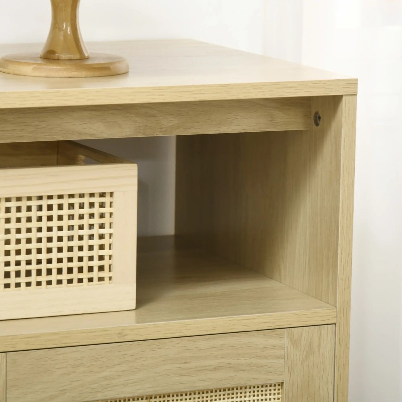 Aparador Cannage Natural 120 cm | Rejilla, 2 Puertas y Patas de Pino