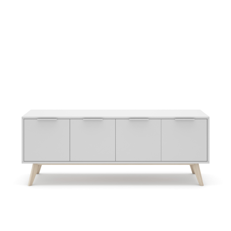 Mueble TV Campus 140 cm | 4 Puertas Blanco Nórdico Patas Madera