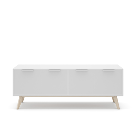 Mueble TV Campus 140 cm | 4 Puertas Blanco Nórdico Patas Madera