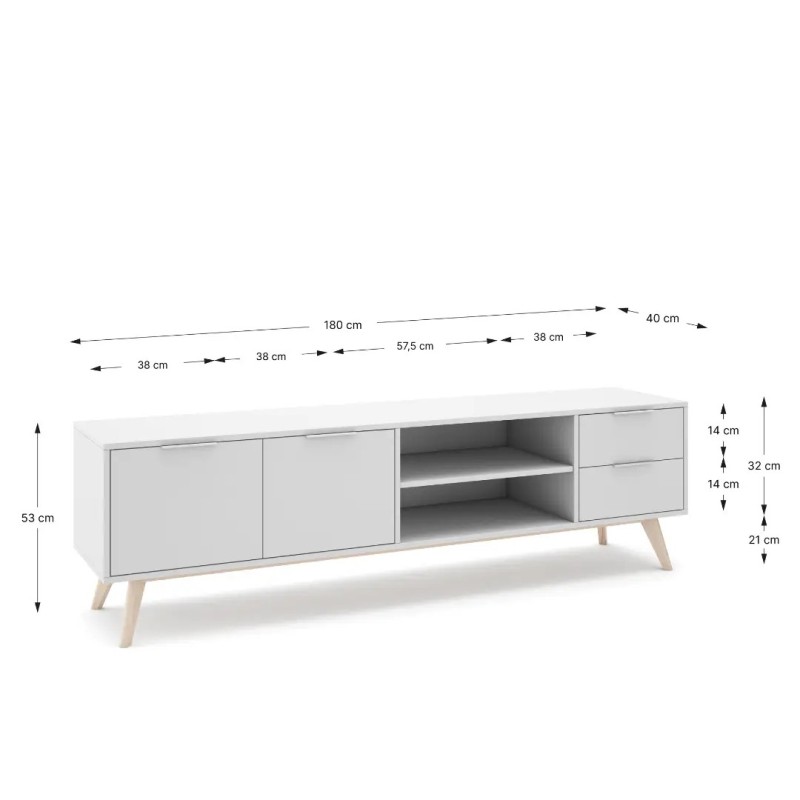 Mueble TV Campus 180 cm | 2 Puertas, 2 Cajones y Huecos Abiertos