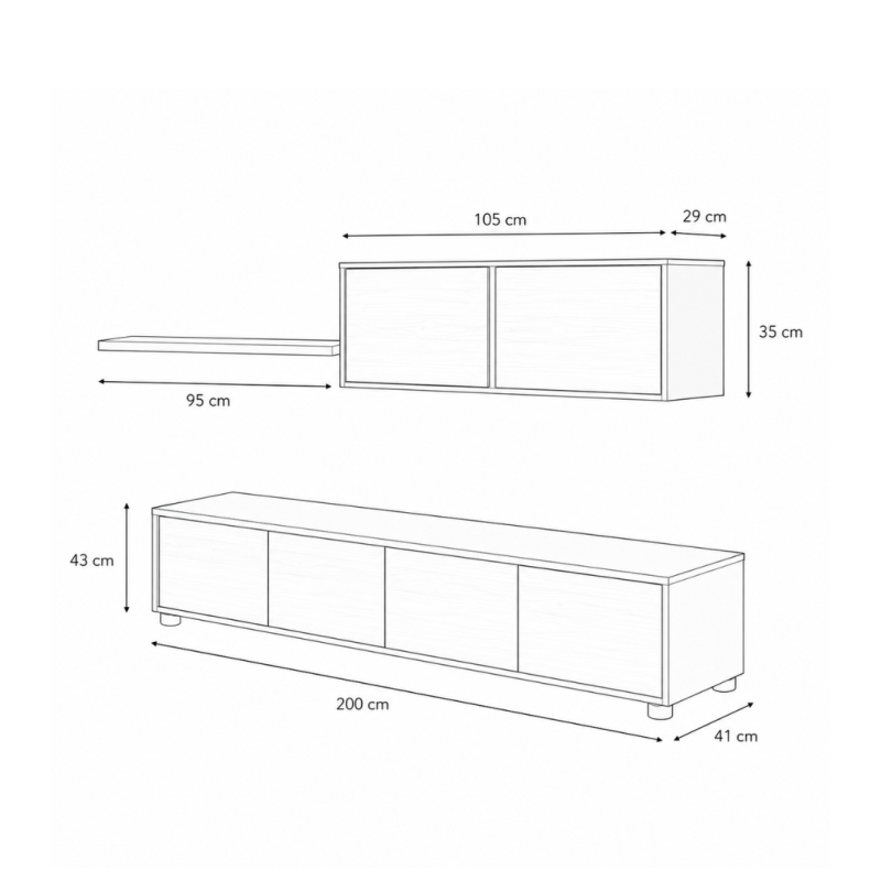 Conjunto Salón Alida 200 cm | Mueble TV, Módulo y Estante Roble Canadian